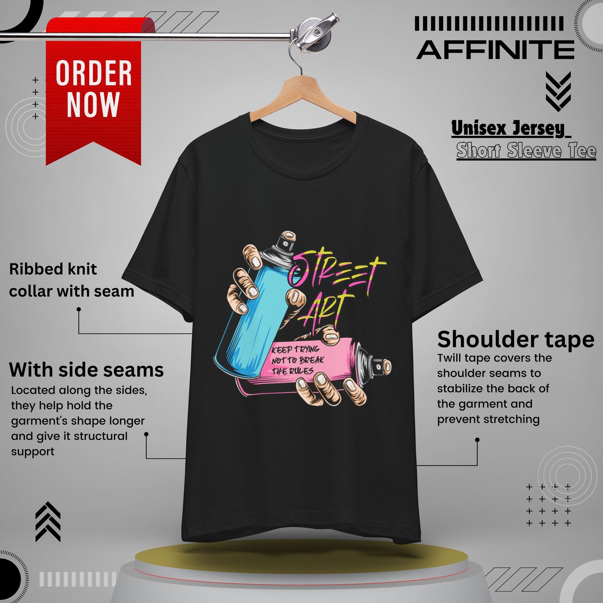 T-Shirt Street Art T-Shirts - Keep Trying Unisex Tee | Graphic Urban Wear Black