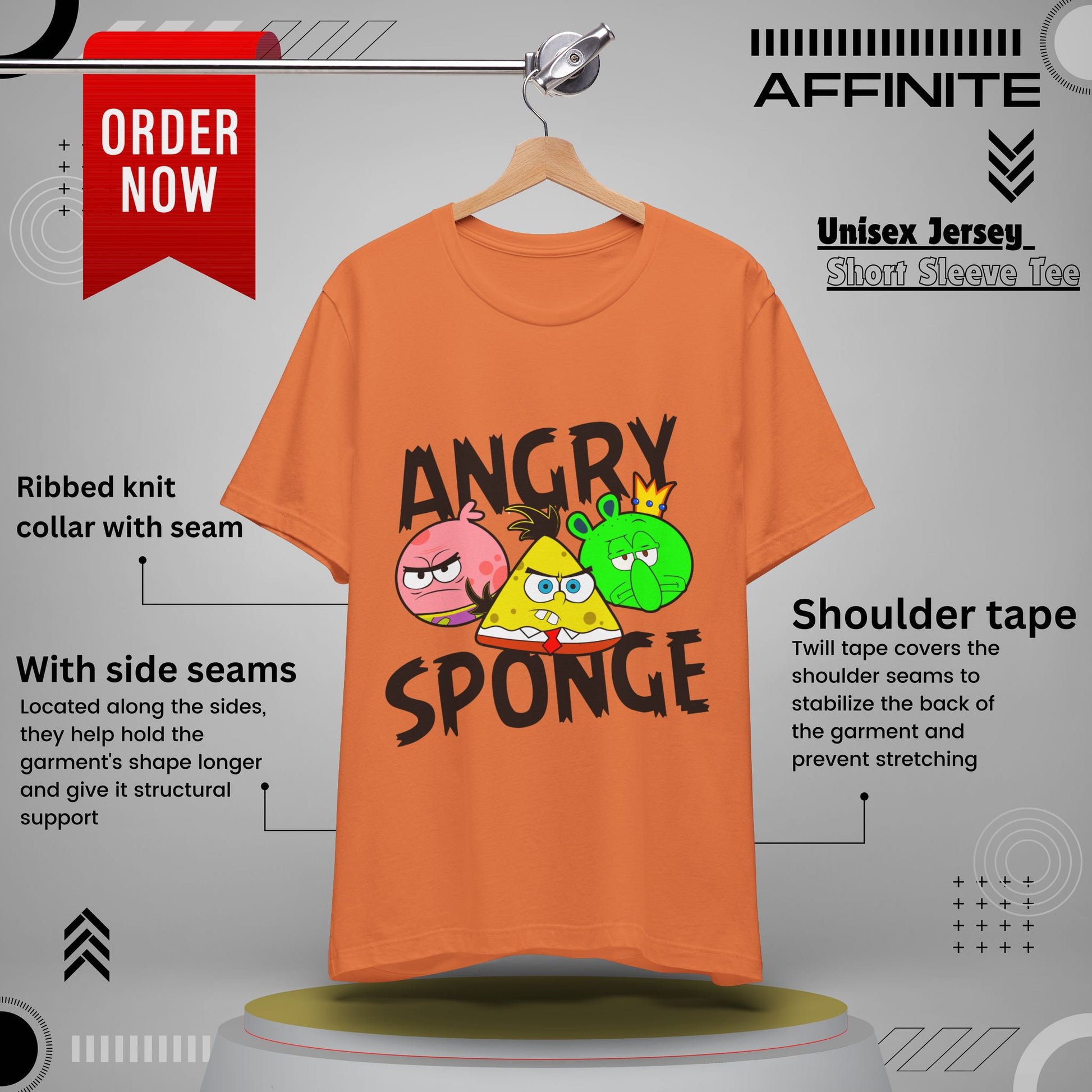T-Shirt Angry Sponge T-Shirt - Funny Graphic Tee for Gamers (Unisex Cotton) Burnt Orange