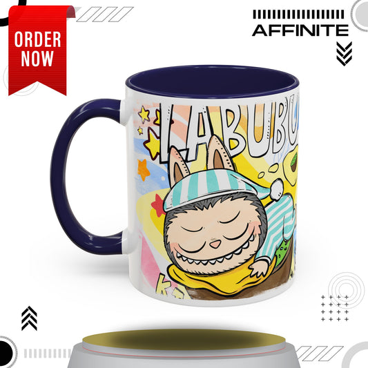 Mug Labubu Lazy Yoga Accent Coffee Mug - Fun & Whimsical Design for Relaxation Lovers 11oz Navy
