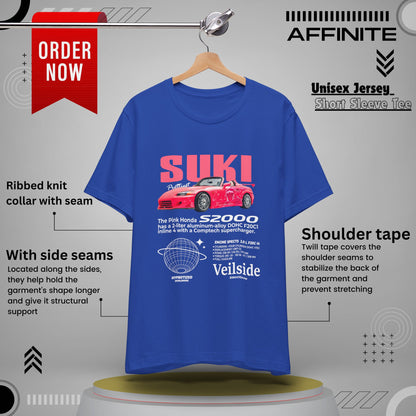T-Shirt Unisex Graphic Tee - Suki's Pink Honda S2000 Design, Fast Car Anime T-Shirt, Retro Japanese by Bella+Canvas True Royal