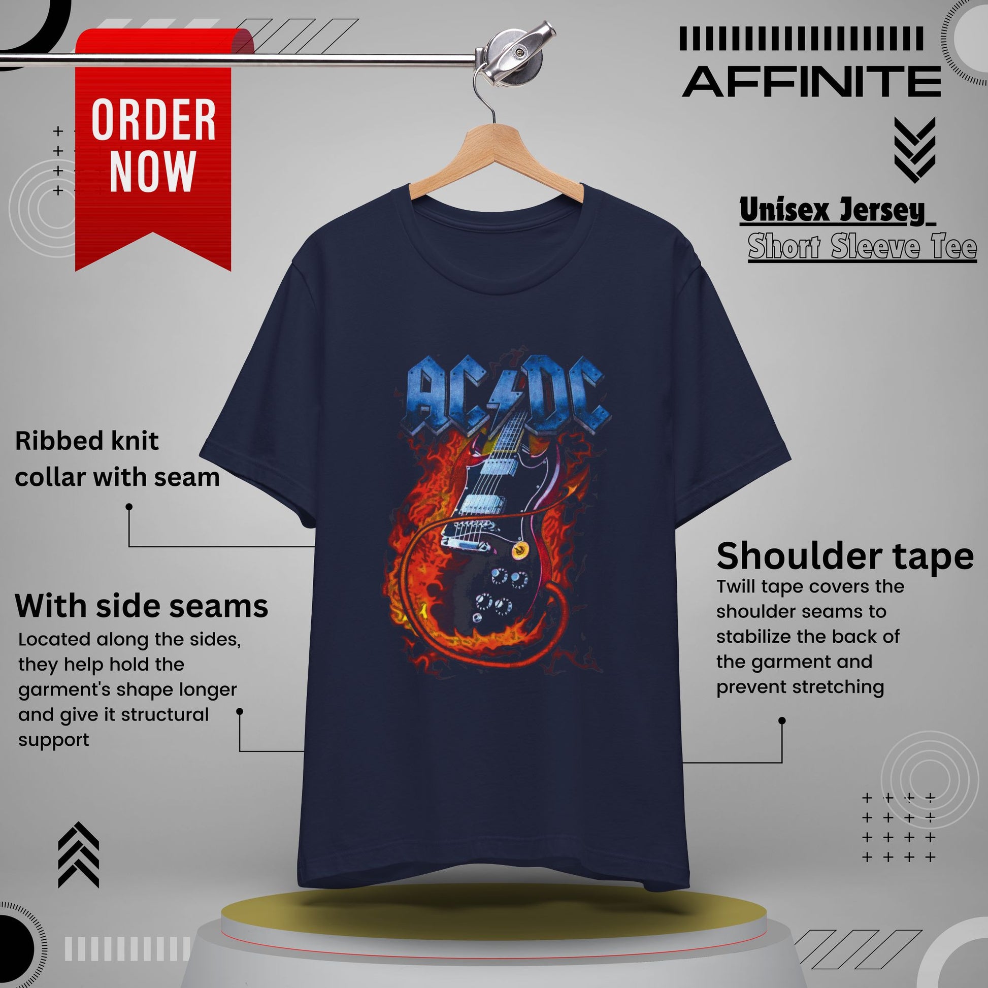 T-Shirt Rock In T Shirt - AC/DC Graphic Tee (Unisex Rock Shirt) Navy