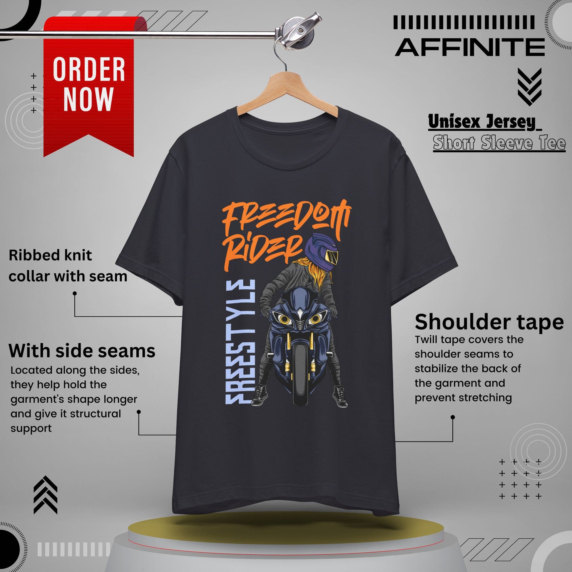 T-Shirt Freedom Rider Motorbike Unisex Short Sleeve Tee - Stylish & Bold Biker Tee Dark Grey