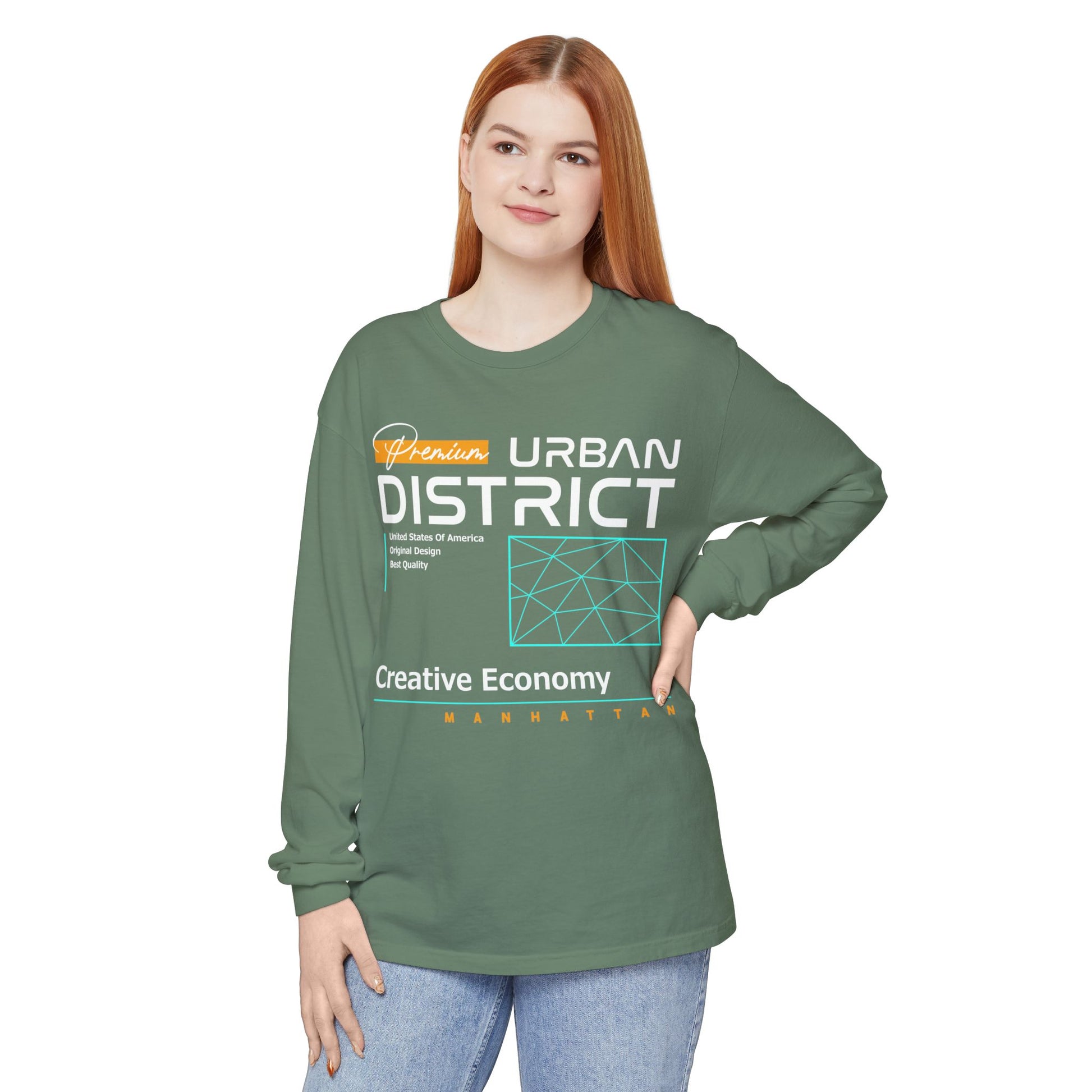Long-sleeve Urban District Long Sleeve T-Shirt - Vintage Graphic Tee, Casual Wear, Creative Economy, Unisex Fashion, Gift for Art Lovers