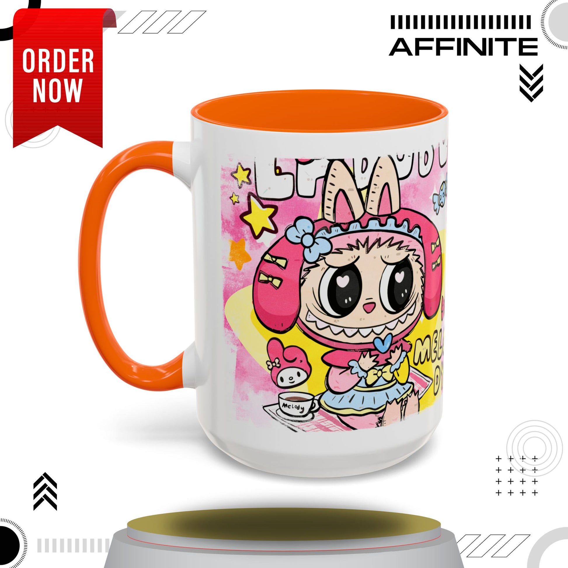 Mug Labubu Themed Accent Coffee Mug - Colorful & Whimsical Design for Kids and Collectors 15oz Orange