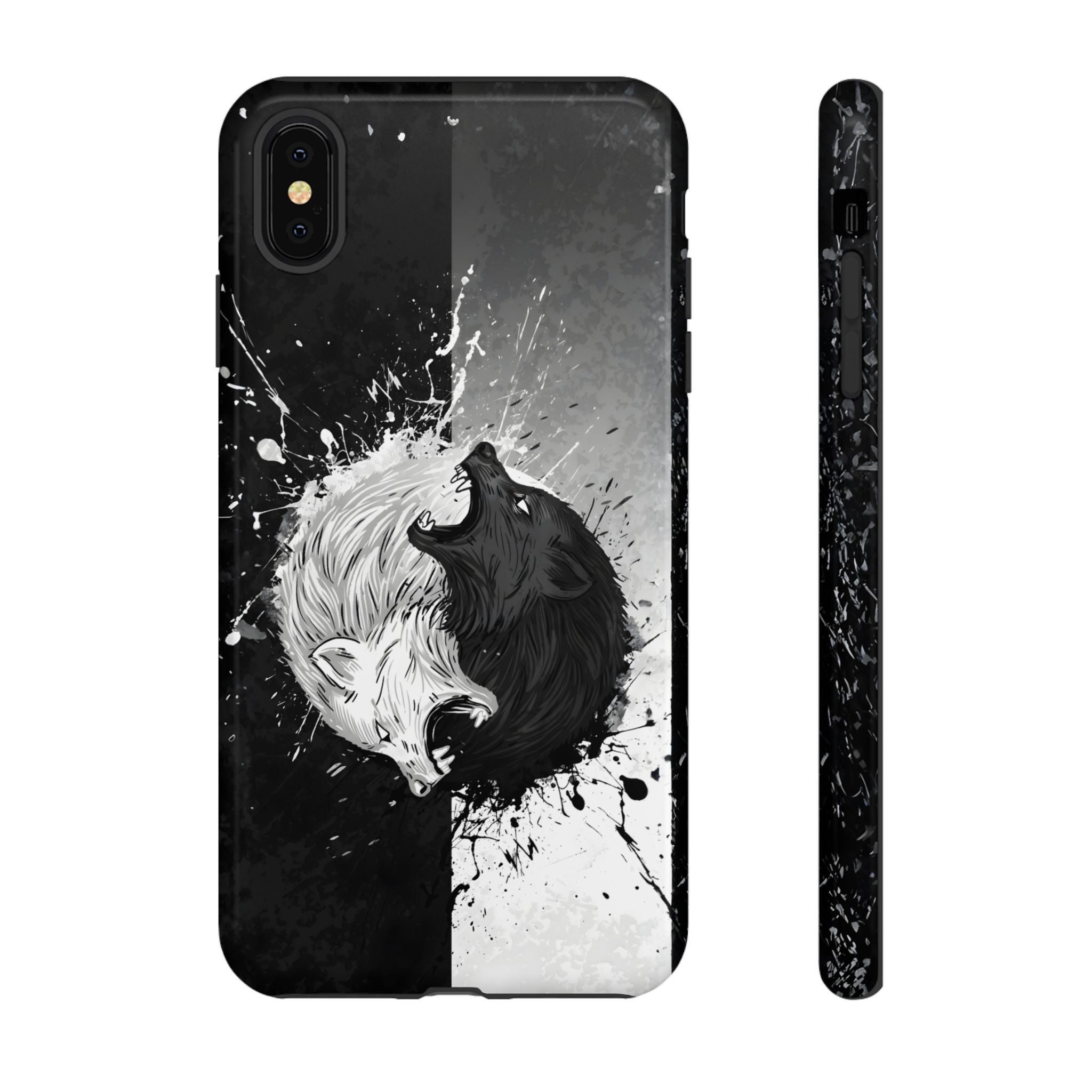 Yin Yang Wolf Phone Case - Dual Layer Protective Cover iPhone XS MAX Glossy Tough Cases