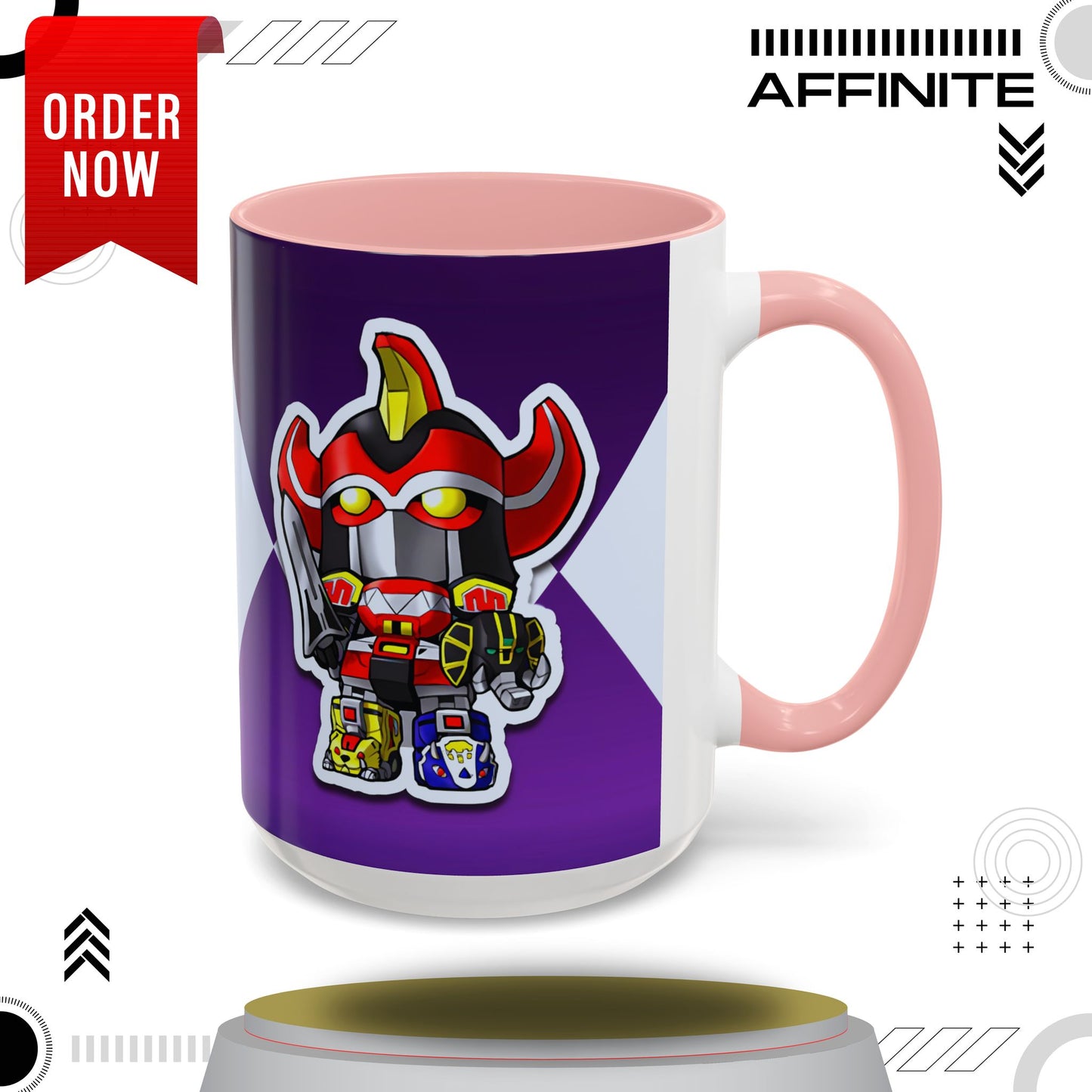 Mug Mighty Morphin Power Rangers Megazord Ceramic Mug - 11oz & 15oz Coffee Mug - Accent Mug for Pop Culture Fans 15oz Pink