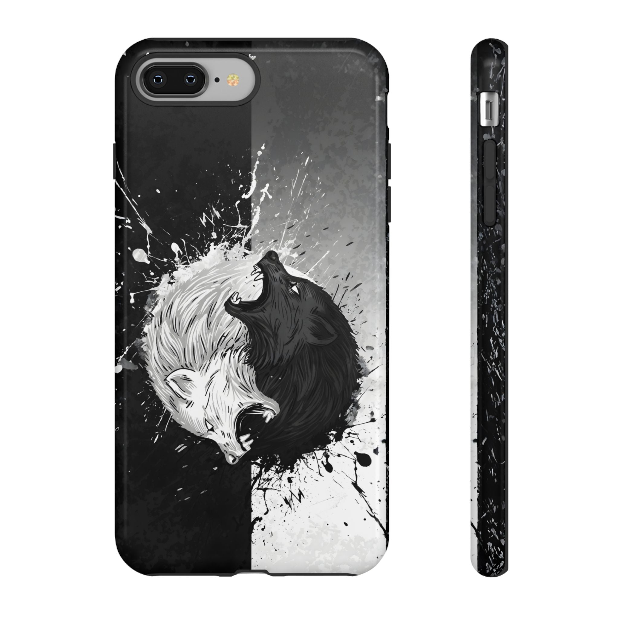 Yin Yang Wolf Phone Case - Dual Layer Protective Cover iPhone 8 Plus Glossy Tough Cases