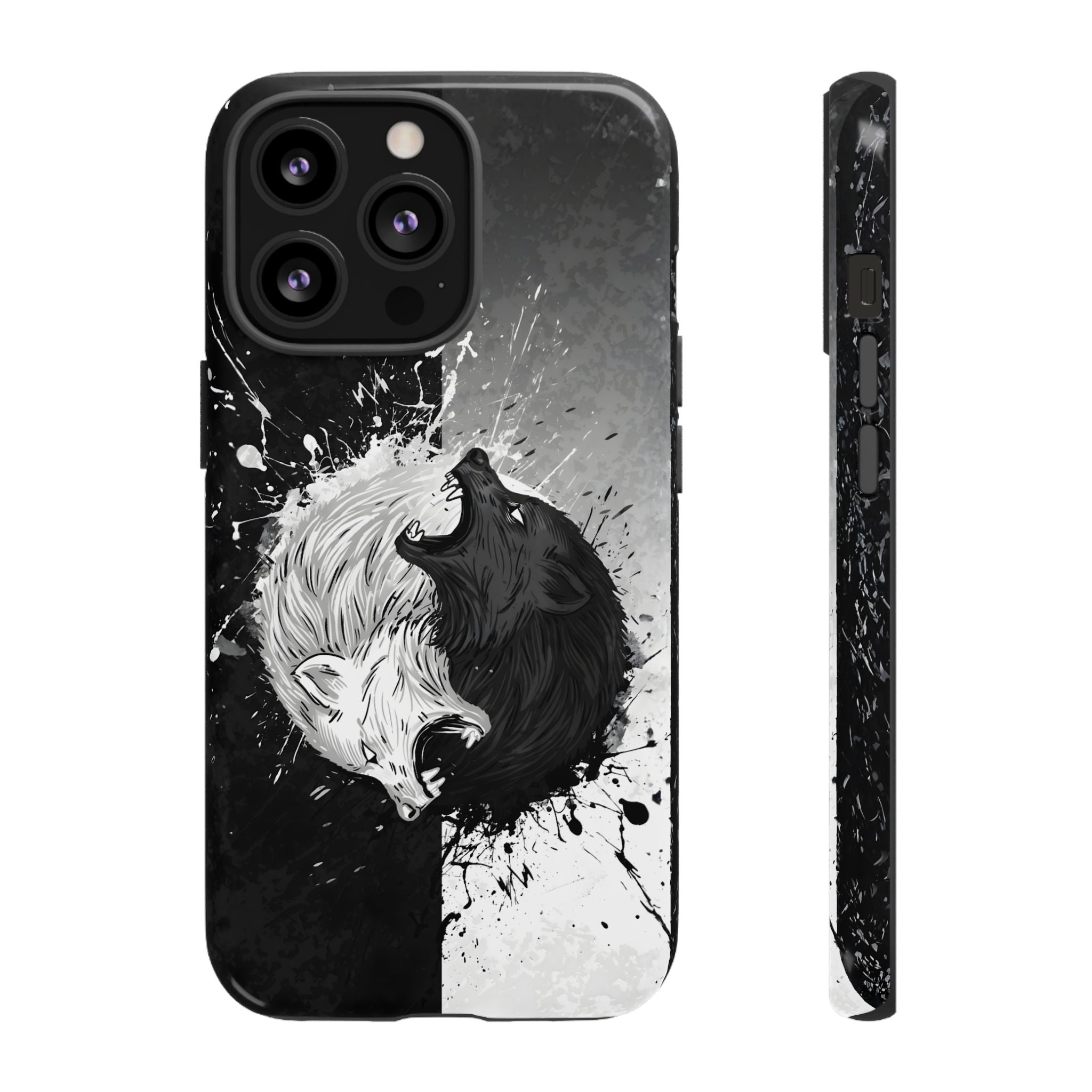 Yin Yang Wolf Phone Case - Dual Layer Protective Cover iPhone 13 Pro Glossy Tough Cases