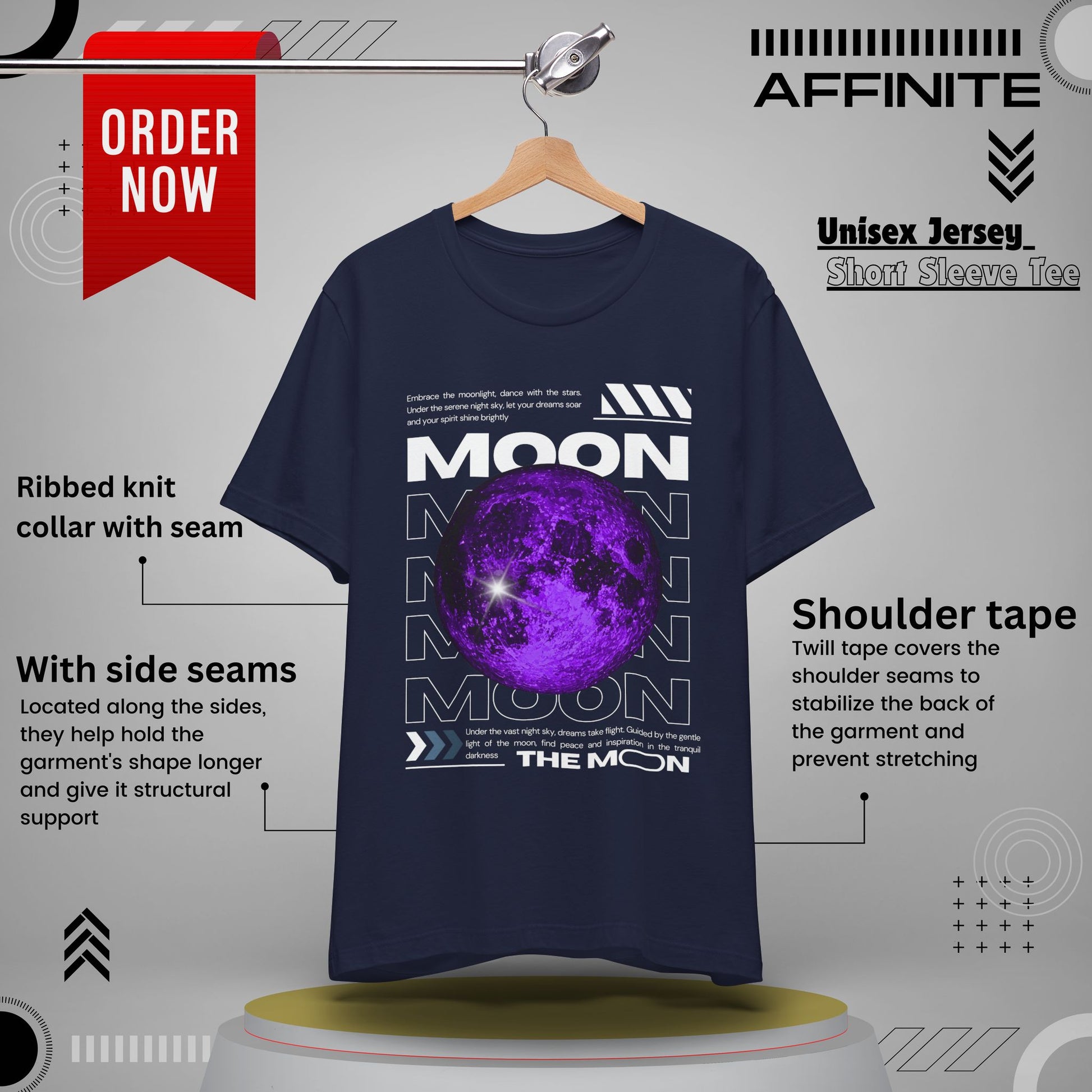 T-Shirt Unisex Moon-Themed T-Shirt | Casual Short Sleeve Tee | Astronaut Lover Gift Navy
