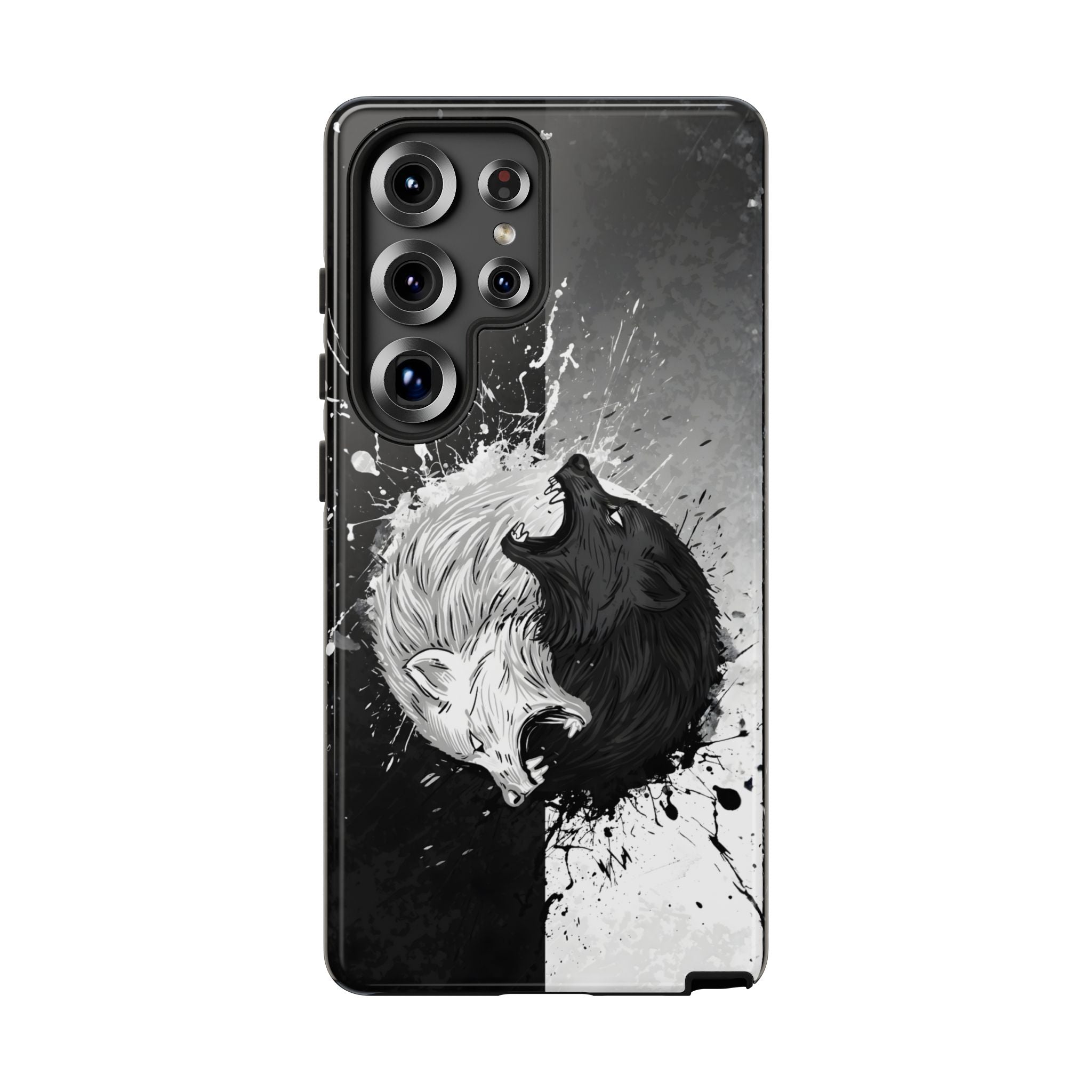 Yin Yang Wolf Phone Case - Dual Layer Protective Cover Samsung Galaxy S25 Ultra Glossy Tough Cases