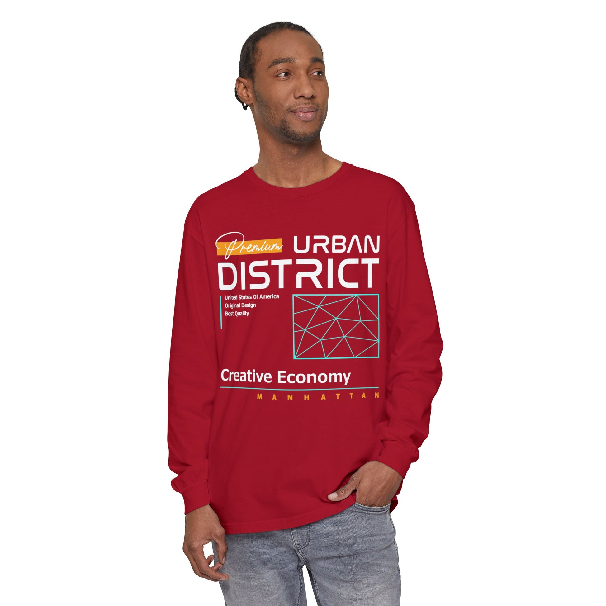Long-sleeve Urban District Long Sleeve T-Shirt - Vintage Graphic Tee, Casual Wear, Creative Economy, Unisex Fashion, Gift for Art Lovers