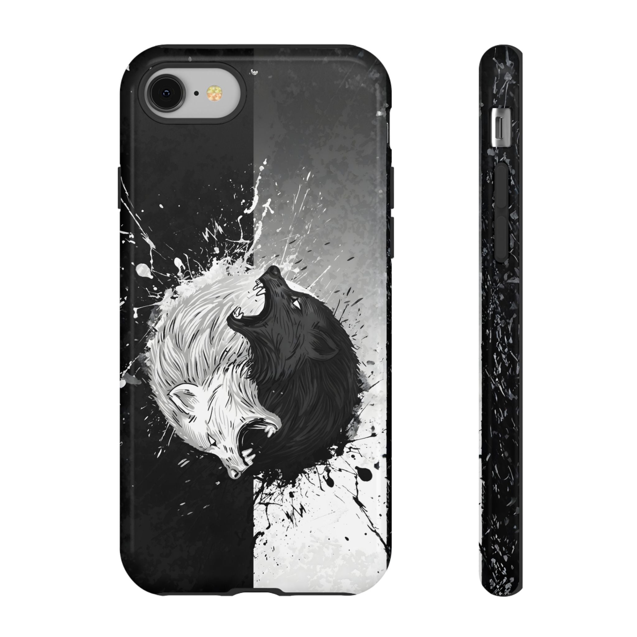 Yin Yang Wolf Phone Case - Dual Layer Protective Cover iPhone 8 Glossy Tough Cases