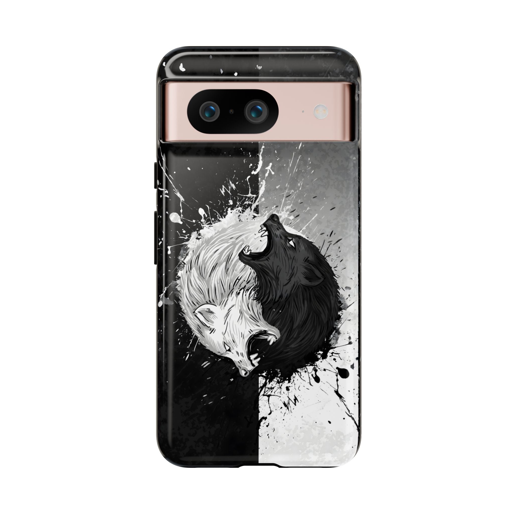 Yin Yang Wolf Phone Case - Dual Layer Protective Cover Google Pixel 8 Glossy Tough Cases