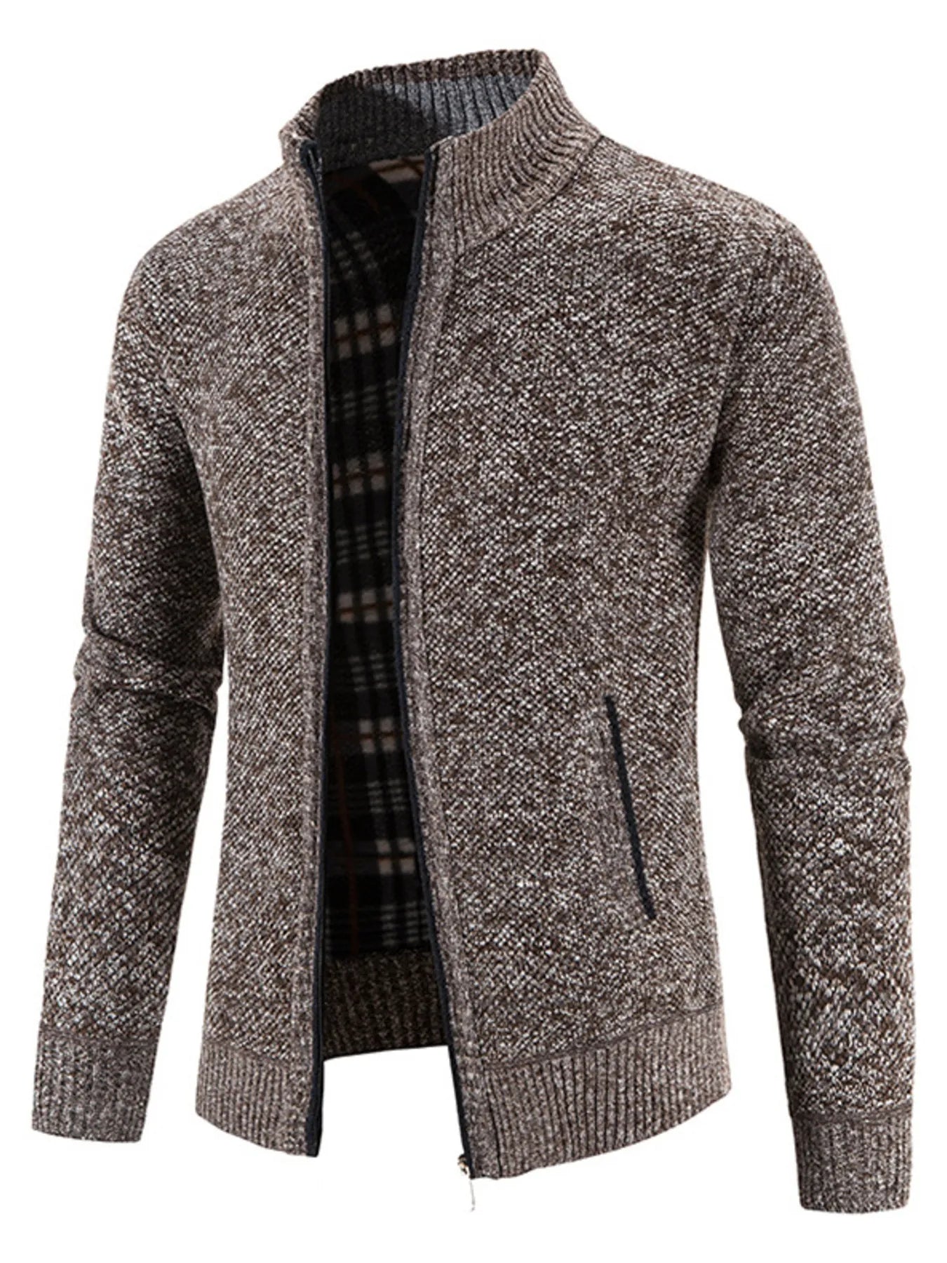 Men's Plus Size Zip-Up Sweater Cardigan with Stand Collar Cardigan