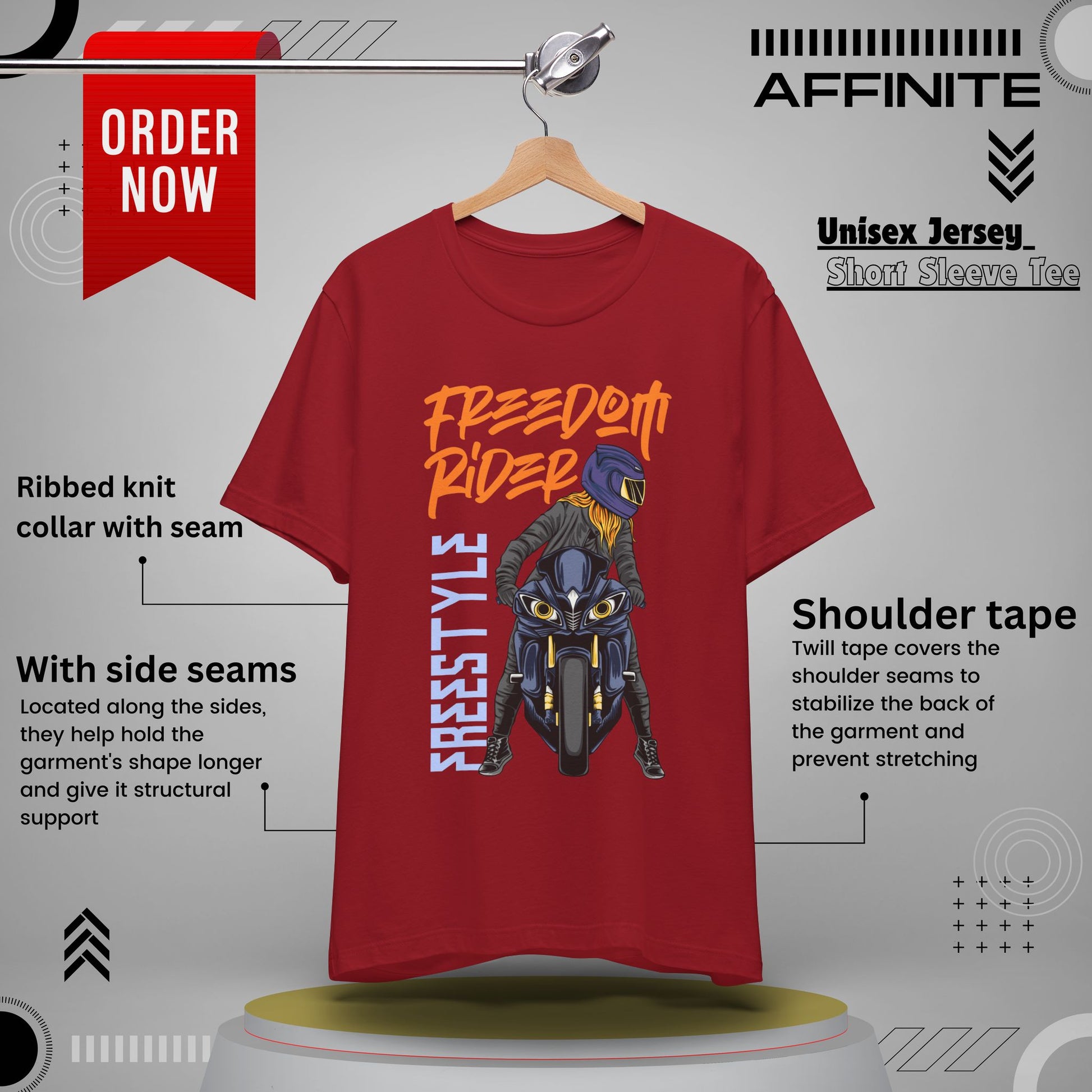 T-Shirt Freedom Rider Motorbike Unisex Short Sleeve Tee - Stylish & Bold Biker Tee Canvas Red