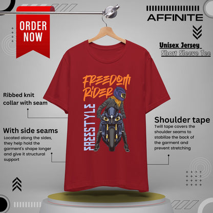T-Shirt Freedom Rider Motorbike Unisex Short Sleeve Tee - Stylish & Bold Biker Tee Canvas Red