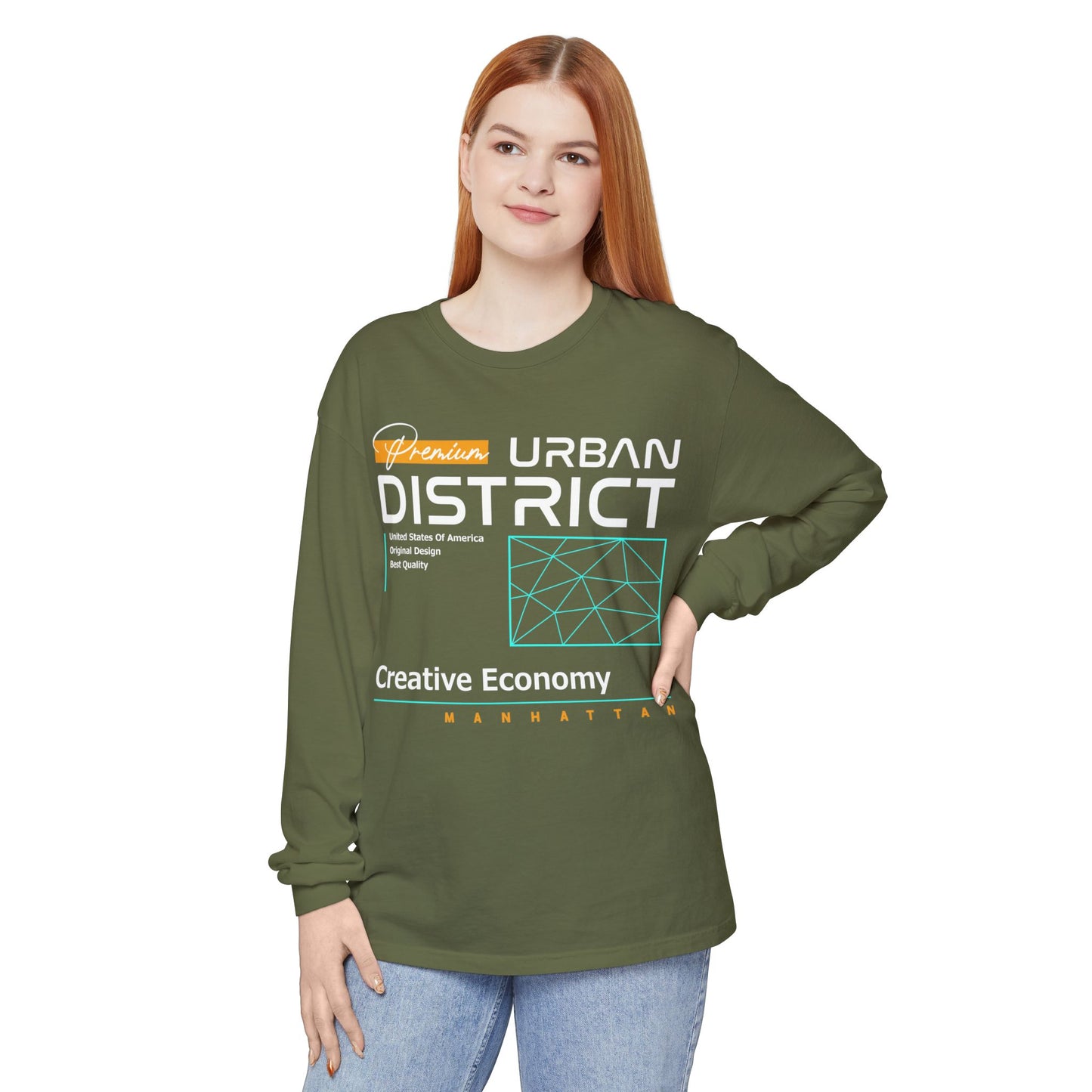 Long-sleeve Urban District Long Sleeve T-Shirt - Vintage Graphic Tee, Casual Wear, Creative Economy, Unisex Fashion, Gift for Art Lovers