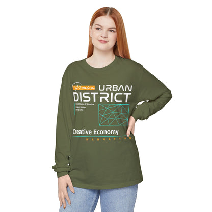 Long-sleeve Urban District Long Sleeve T-Shirt - Vintage Graphic Tee, Casual Wear, Creative Economy, Unisex Fashion, Gift for Art Lovers