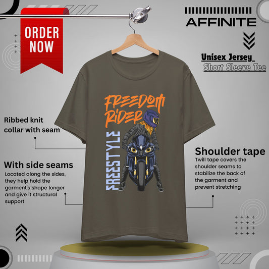T-Shirt Freedom Rider Motorbike Unisex Short Sleeve Tee - Stylish & Bold Biker Tee Army