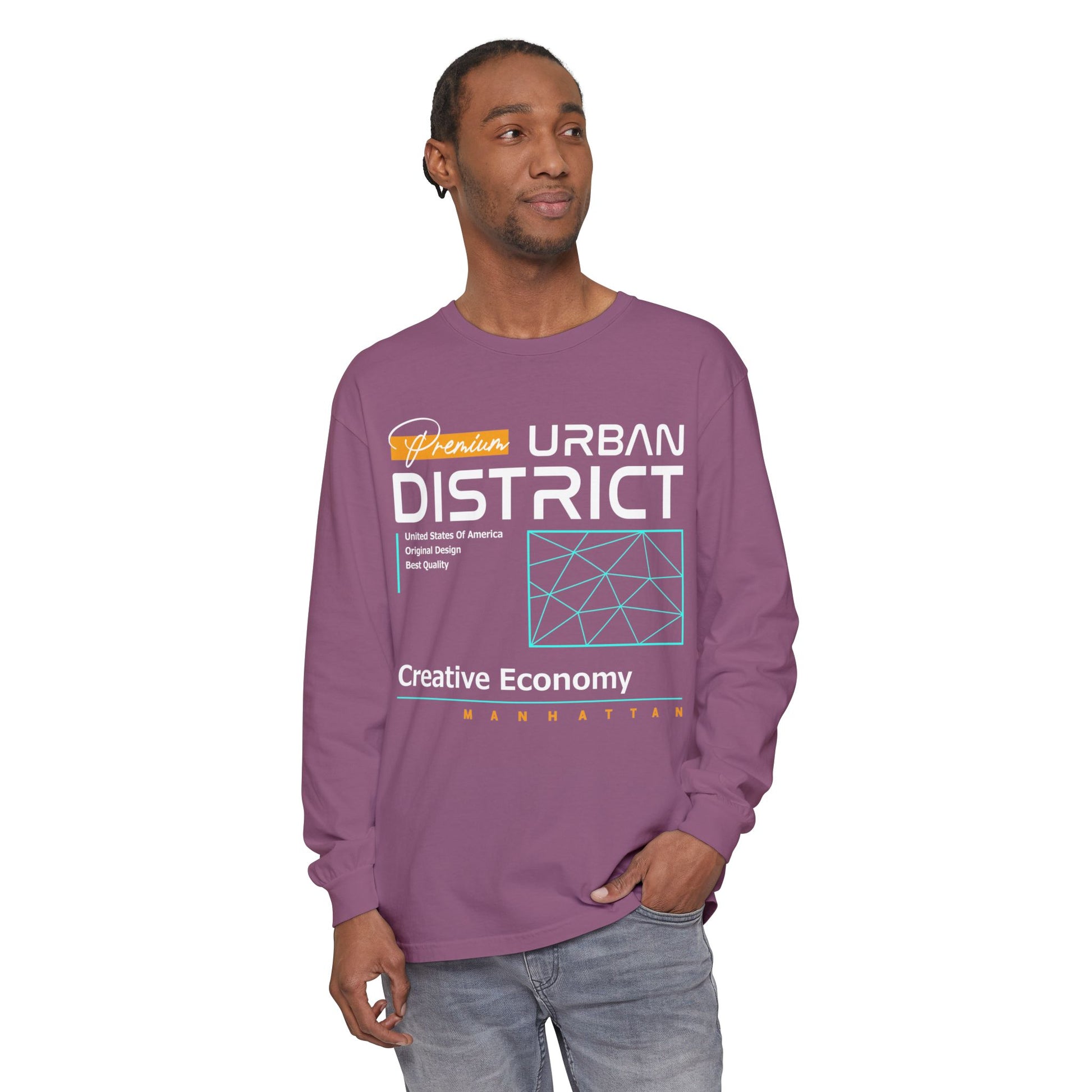 Long-sleeve Urban District Long Sleeve T-Shirt - Vintage Graphic Tee, Casual Wear, Creative Economy, Unisex Fashion, Gift for Art Lovers