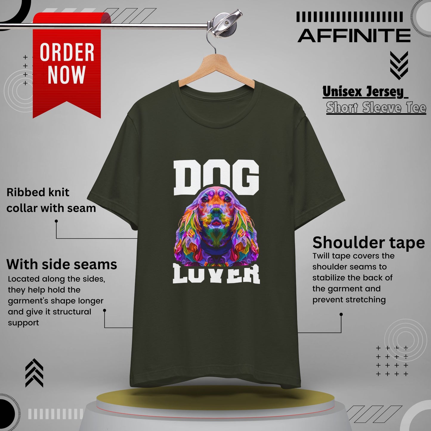 T-Shirt Dog Lover Graphic Tee | Unisex Short Sleeve T-Shirt for Dog Enthusiasts Dark Olive