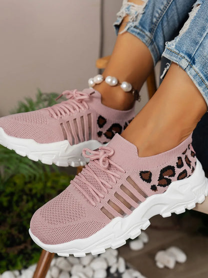 Mesh Athletic Shoes Cutout Leopard Lace Up Mesh Athletic Shoes – Leopard Athletic Shoes