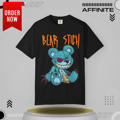 T-Shirt Bear Stick T-Shirt - Fun Garment-Dyed Graphic Tee (S-4XL) | Comfort Colors® Black