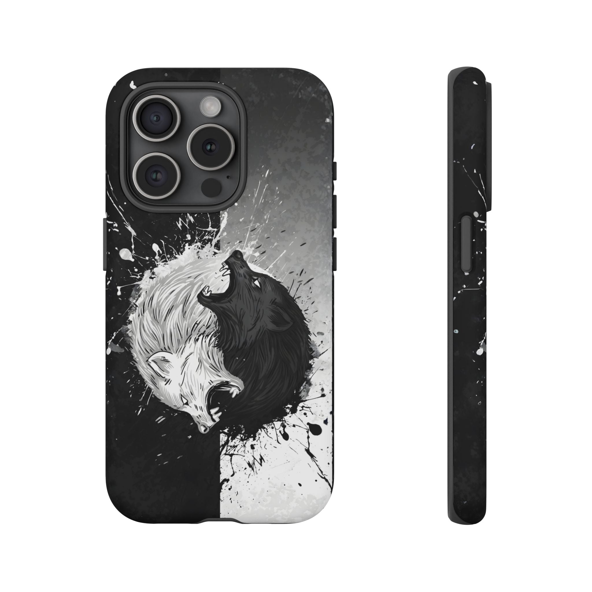 Yin Yang Wolf Phone Case - Dual Layer Protective Cover iPhone 15 Pro Matte Tough Cases