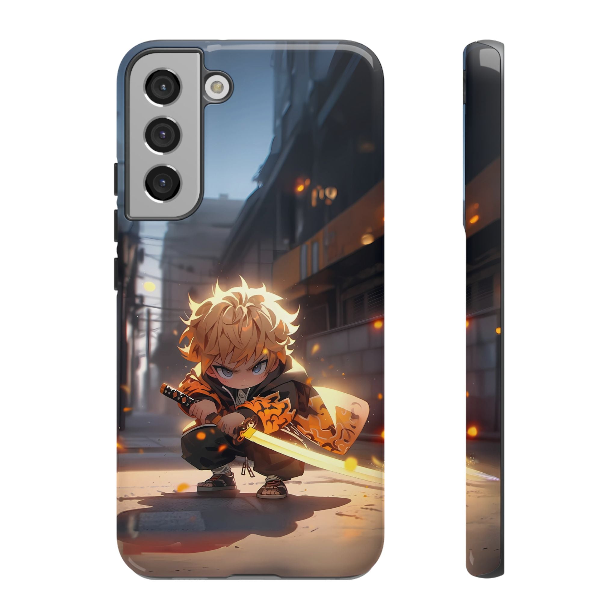 Chibi Zenitsu Lightning Tough Phone Case – Anime Protective Case for iPhone & Samsung, UV Resistant, Durable & Stylish