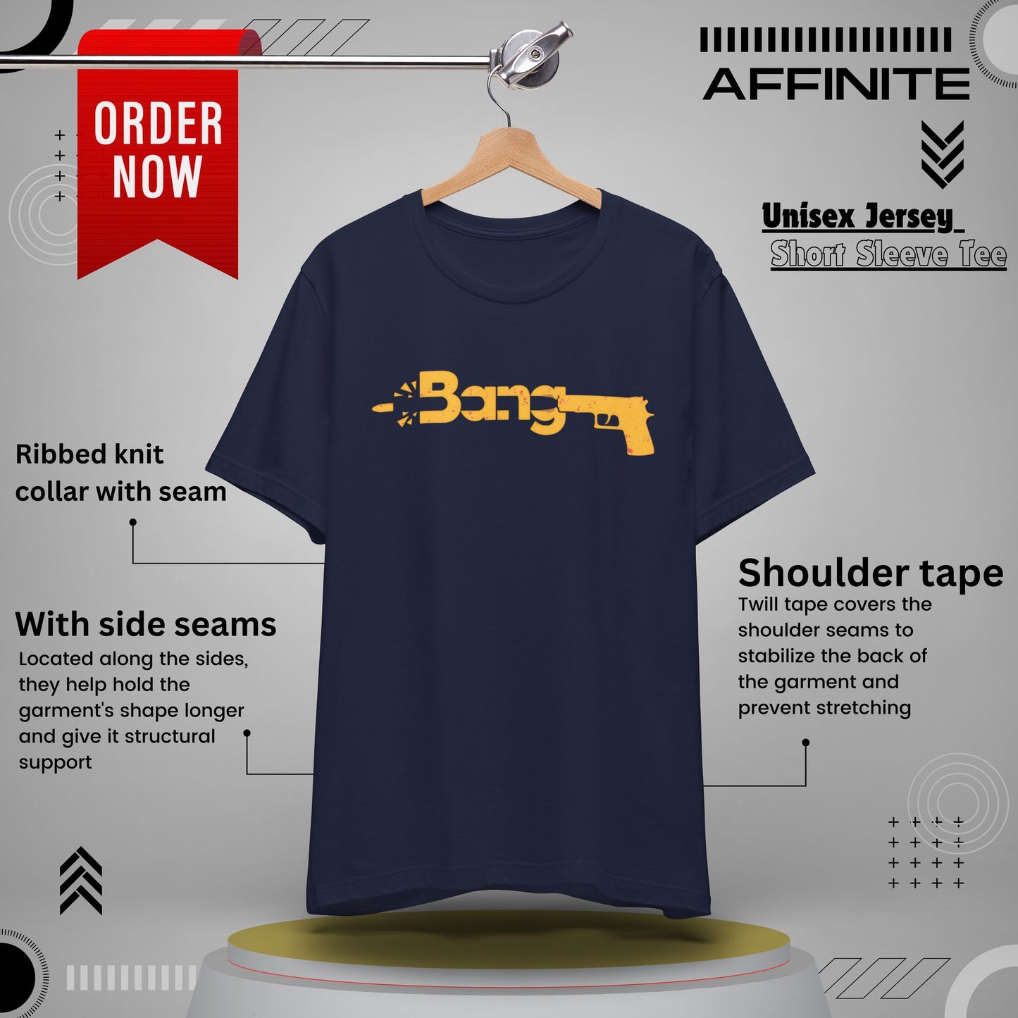 T-Shirt Bang Graphic Unisex Jersey Short Sleeve Tee - Casual Streetwear T-Shirt Navy