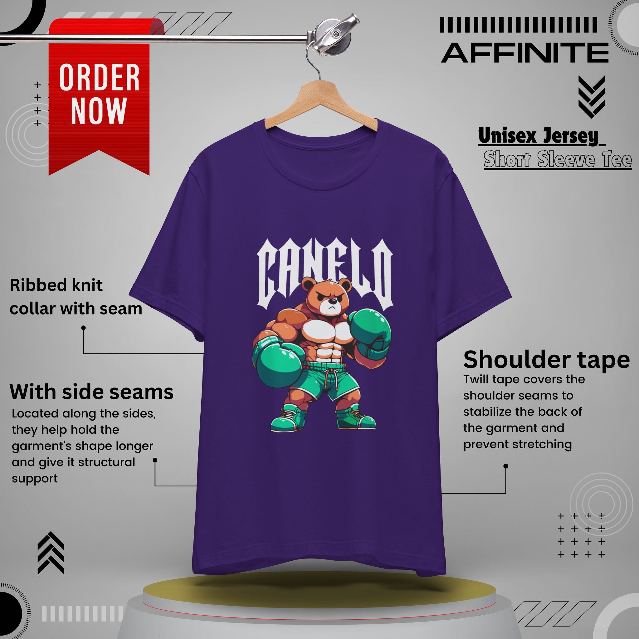 T-Shirt Boxing Bear T-Shirt - Unisex Jersey Short Sleeve Tee Inspired by Canelo Team Purple