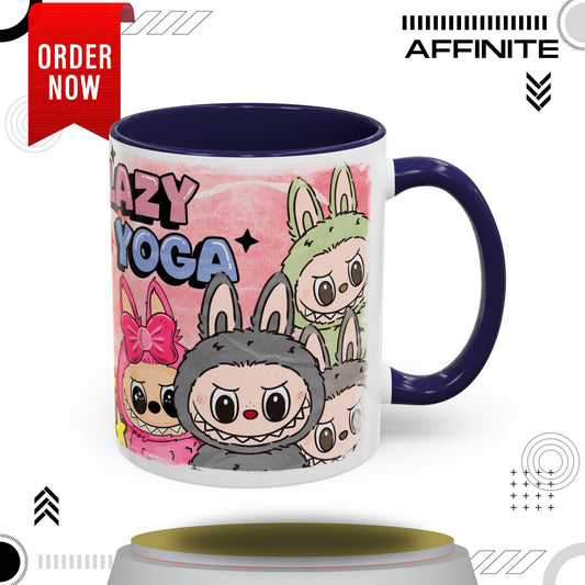 Mug Lazy Yoga Labubu Cartoon Accent Coffee Mug - Fun and Playful Design for Coffee Lovers 11oz Navy