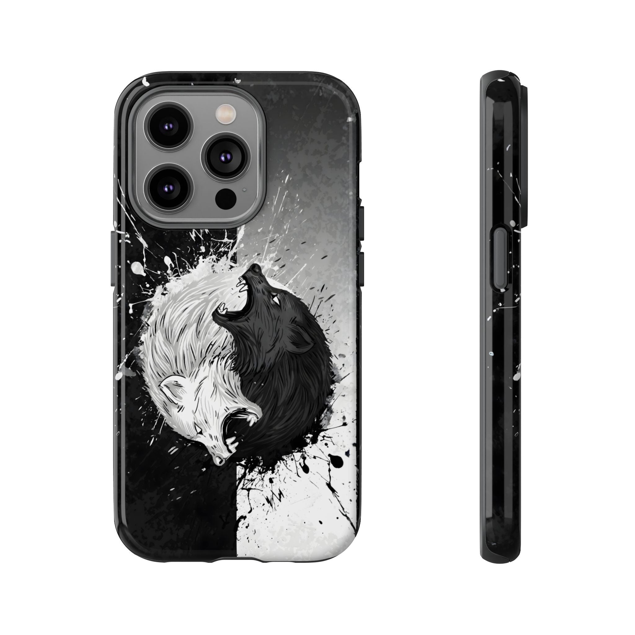 Yin Yang Wolf Phone Case - Dual Layer Protective Cover iPhone 14 Pro Glossy Tough Cases