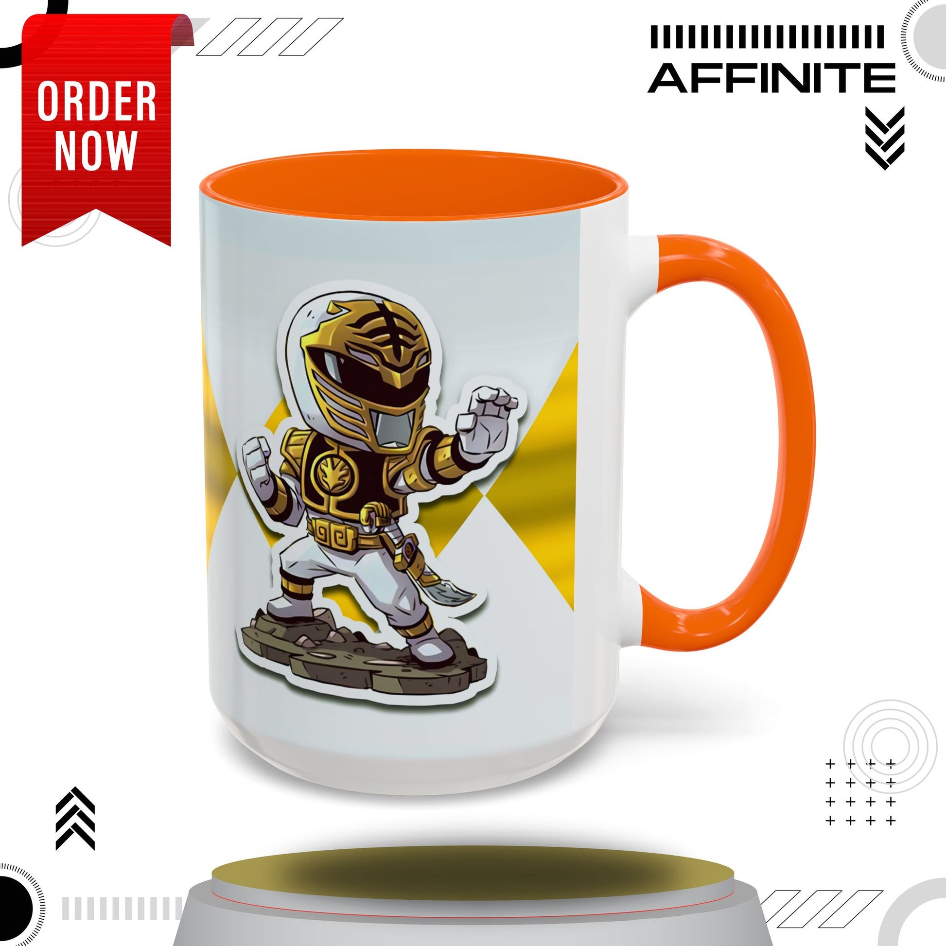 Mug White Ranger Mug – 11oz & 15oz Mighty Morphin Power Rangers Ceramic Cup 15oz Orange