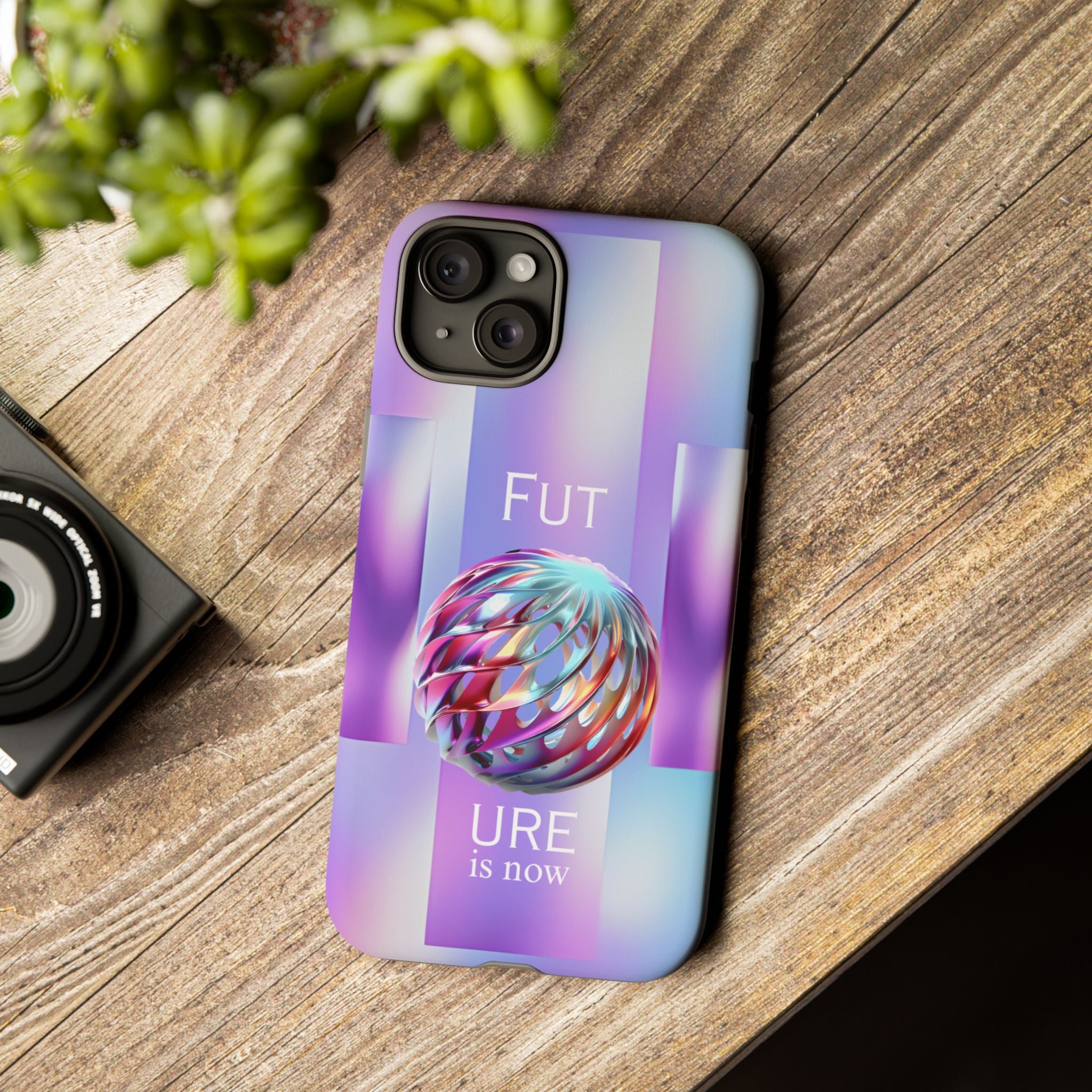 Futuristic Gradient Tough Case – 'Future is Now' 3D Design | Shockproof & UV Protected
