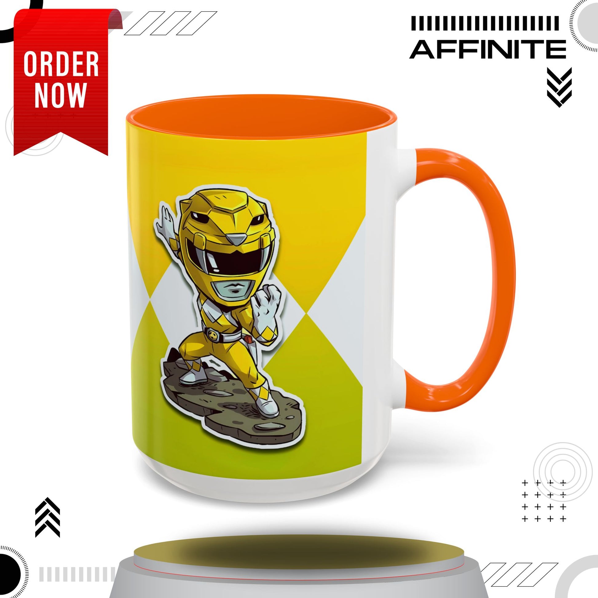 Mug Mighty Morphin Power Rangers Yellow Ranger Ceramic Mug - 11oz & 15oz Coffee Mug - Accent Mug for Pop Culture Fans 15oz Orange