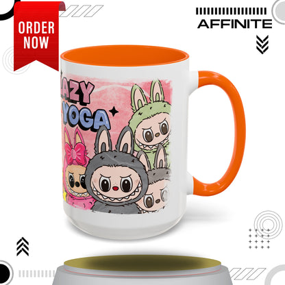 Mug Lazy Yoga Labubu Cartoon Accent Coffee Mug - Fun and Playful Design for Coffee Lovers 15oz Orange