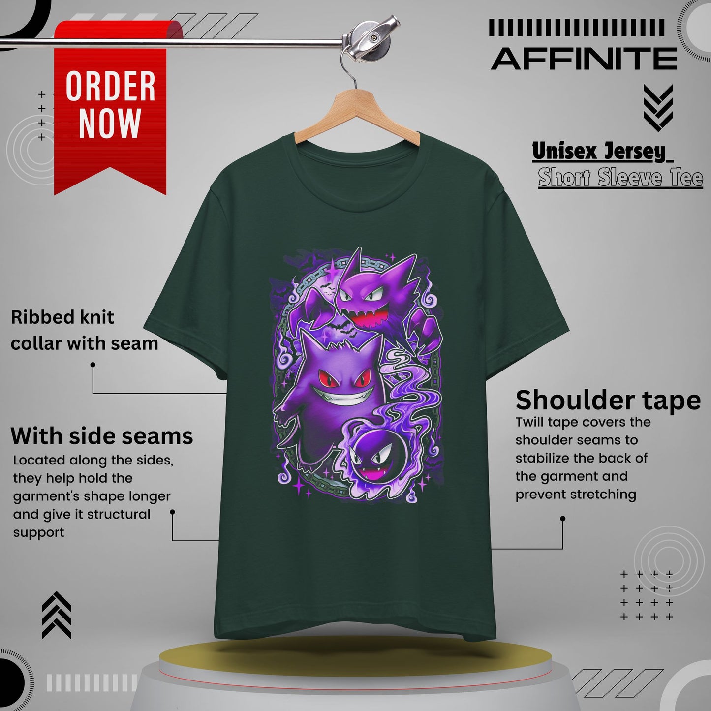 T-Shirt Ghostly Kanto Vibes Unisex Jersey Short Sleeve Tee - Spooky Design Forest