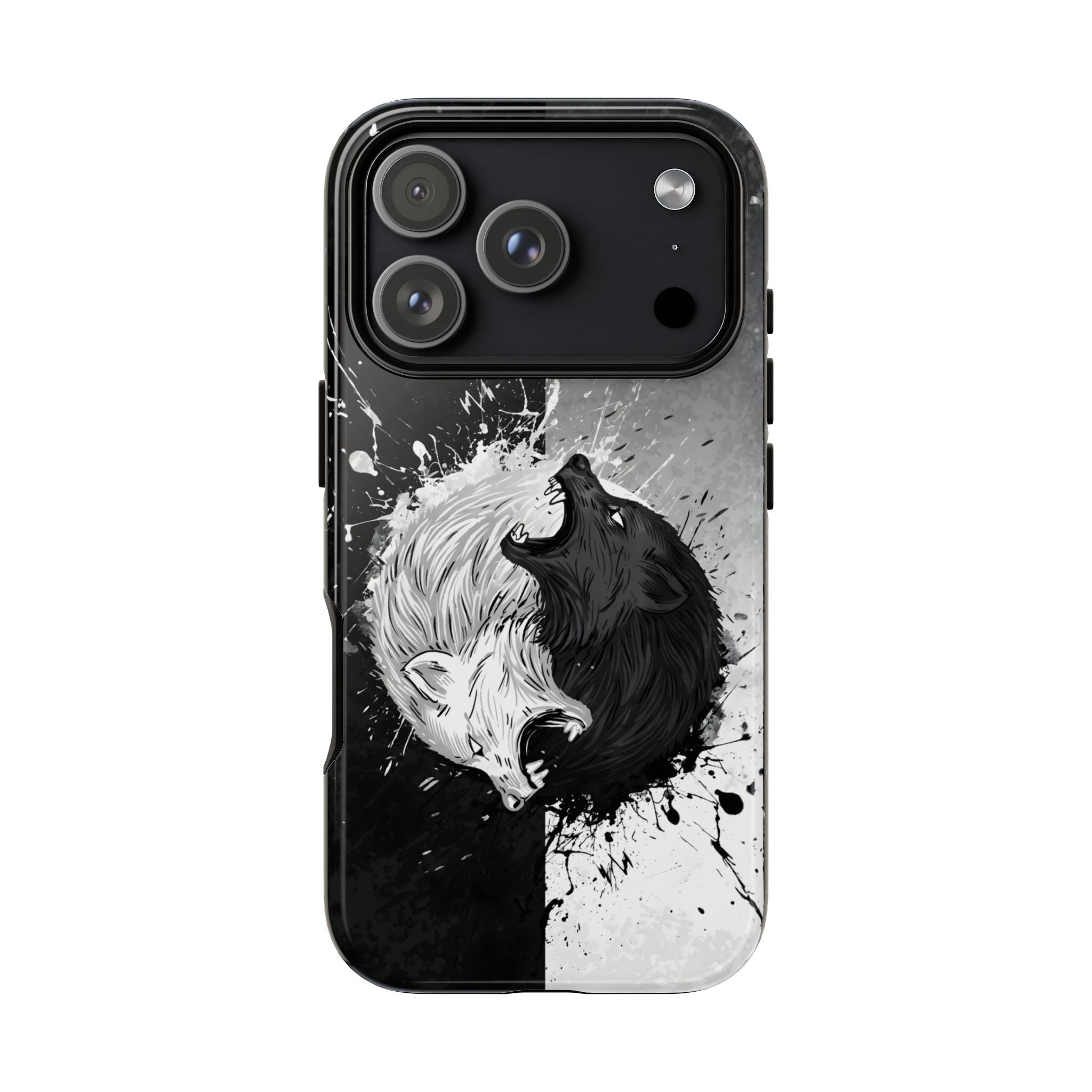 Yin Yang Wolf Phone Case - Dual Layer Protective Cover iPhone 17 Pro Glossy Tough Cases