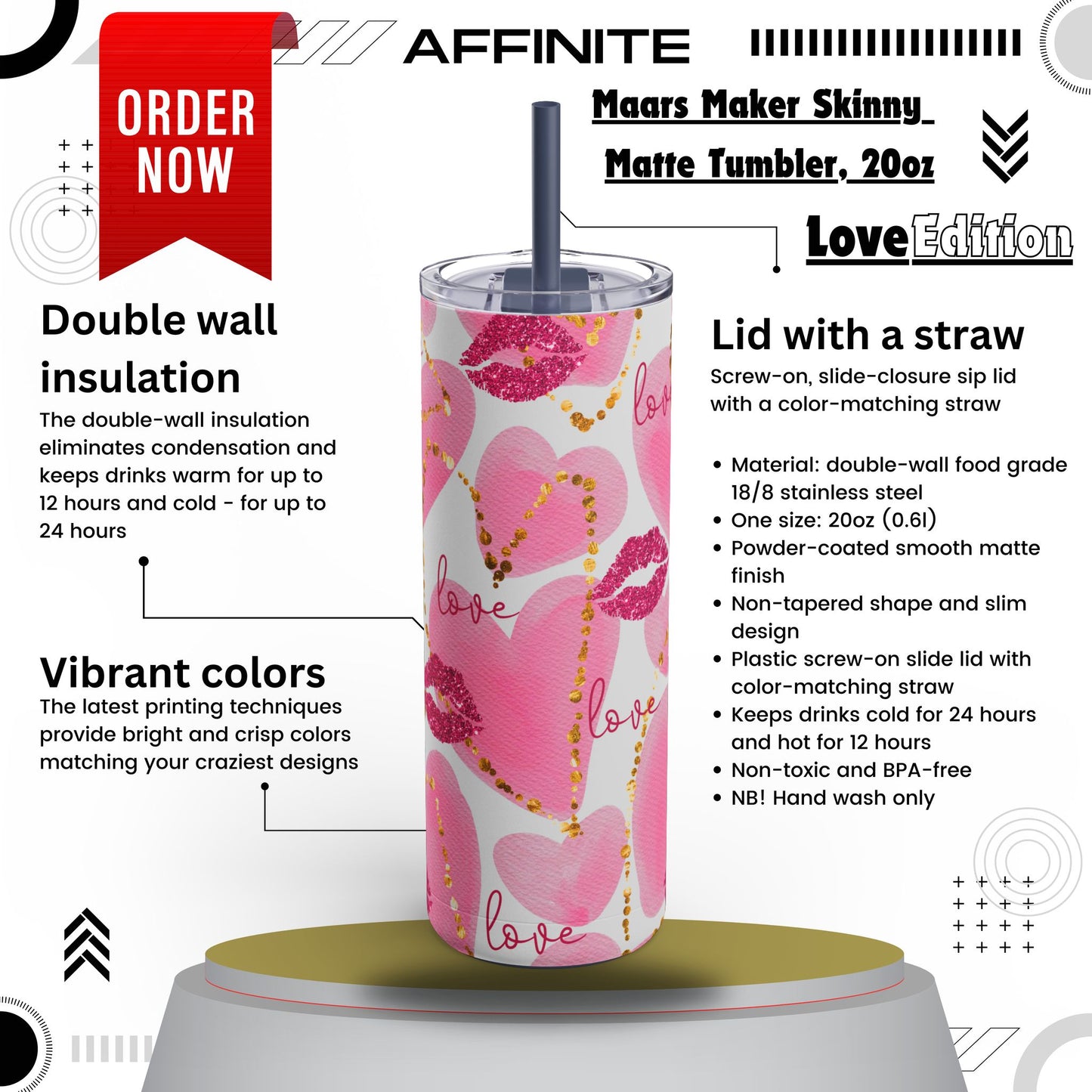 Tumblers Love Inspired Tumbler – 20oz Skinny Matte Cup for Hot & Cold Drinks Indigo 20oz Matte