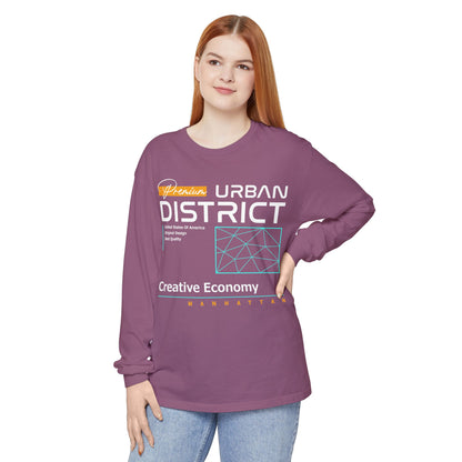 Long-sleeve Urban District Long Sleeve T-Shirt - Vintage Graphic Tee, Casual Wear, Creative Economy, Unisex Fashion, Gift for Art Lovers