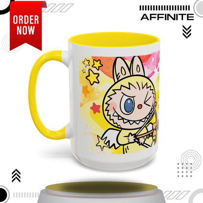 Mug Playful Lazy Yoga Labubu Coffee Mug - Fun Design for Relaxation Lovers 15oz Yellow