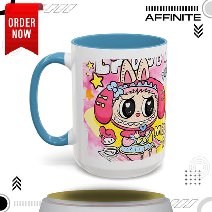 Mug Labubu Themed Accent Coffee Mug - Colorful & Whimsical Design for Kids and Collectors 15oz Light Blue