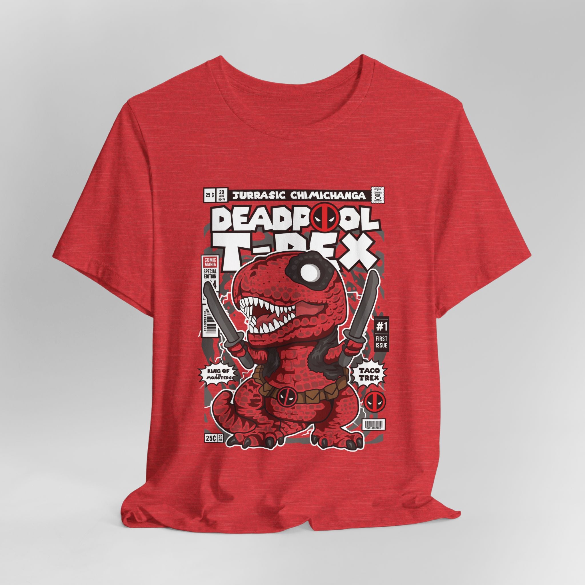 Deadpool T-Rex Unisex Jersey Tee - Fun Graphic T-Shirt for Comic Fans - Jurassic Chichanga