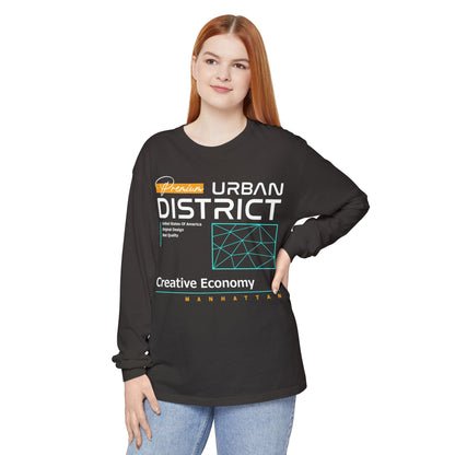 Long-sleeve Urban District Long Sleeve T-Shirt - Vintage Graphic Tee, Casual Wear, Creative Economy, Unisex Fashion, Gift for Art Lovers