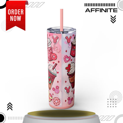 Tumblers Cute Love-Stitch Themed Skinny Tumbler with Straw - 20oz, Perfect for Gifts and Celebrations