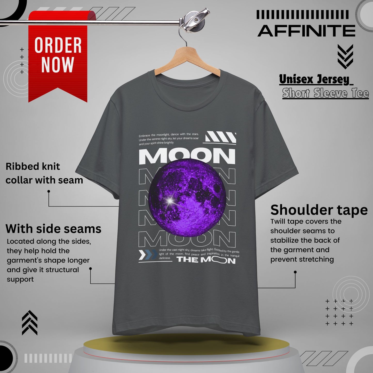 T-Shirt Unisex Moon-Themed T-Shirt | Casual Short Sleeve Tee | Astronaut Lover Gift Asphalt