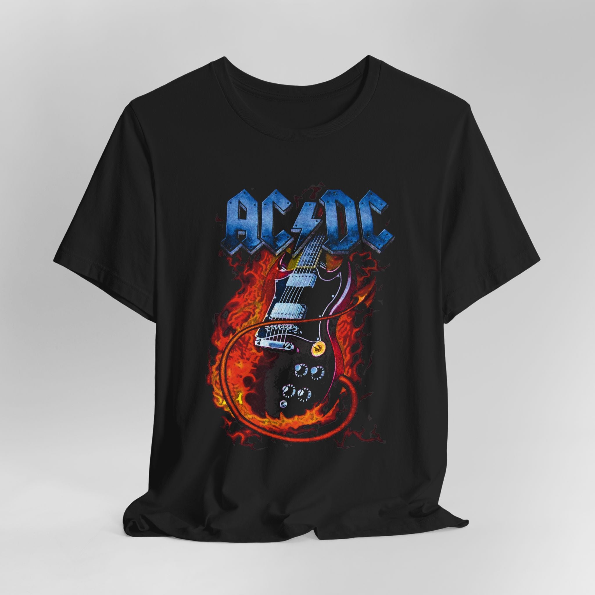 AC/DC Graphic Tee – Rock Band T-Shirt for Fans | Unisex Fit with Flame Guitar Design