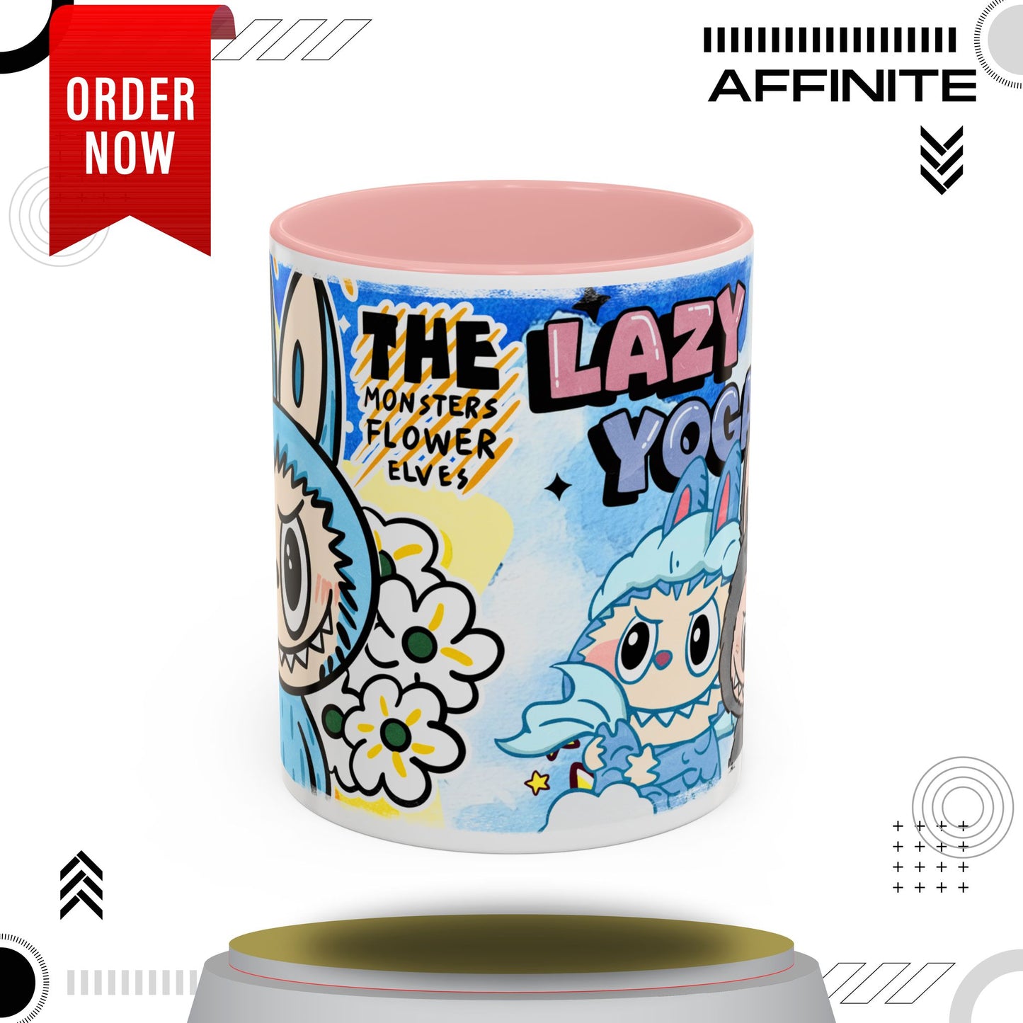 Mug Lazy Yoga Monsters Coffee Mug - Fun Accent Mug for Yoga Lovers 11oz Pink