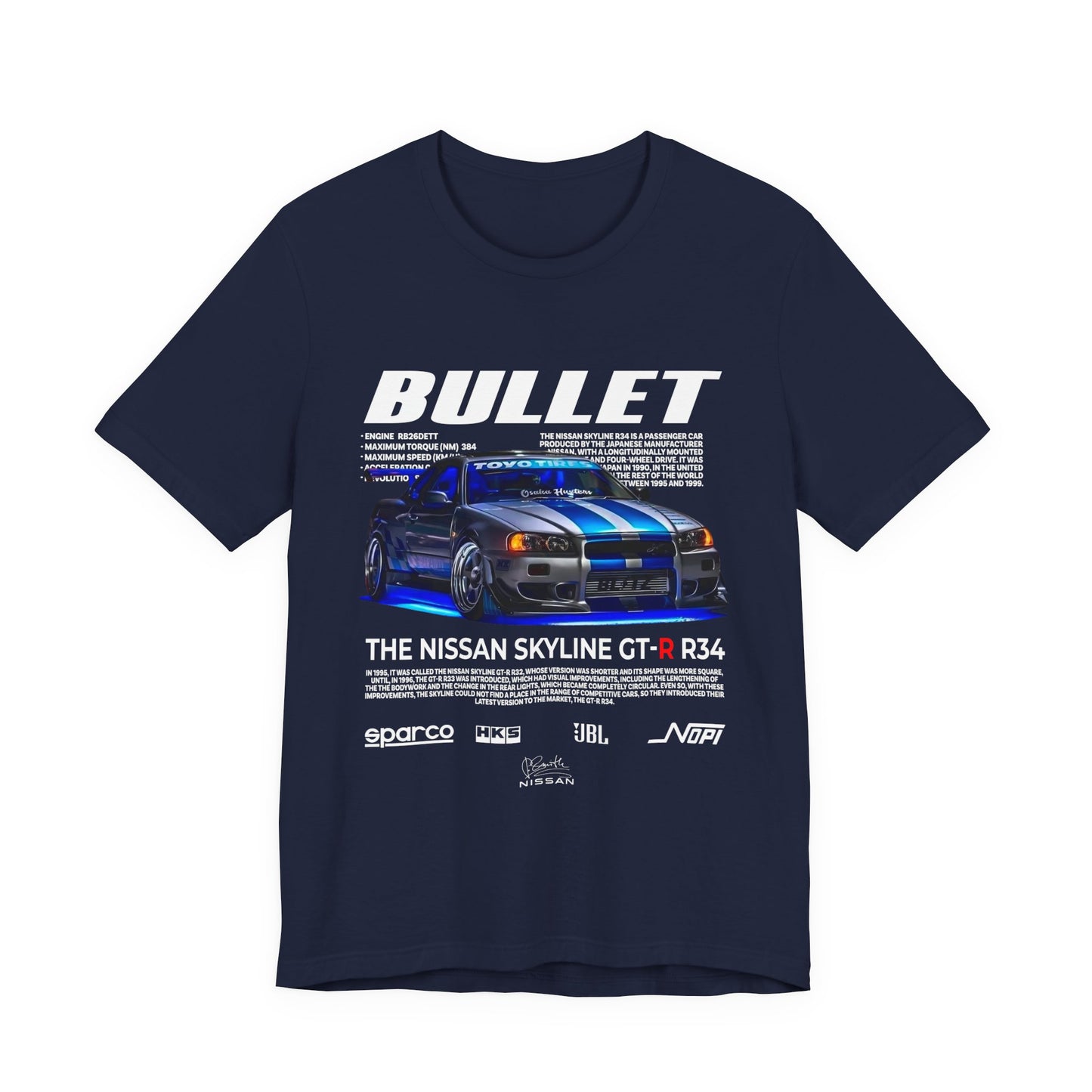 T-Shirt Nissan Skyline GT-R R34 Graphic Tee – Unisex Car Enthusiast T-Shirt – JDM Racing Gift for Him or Her